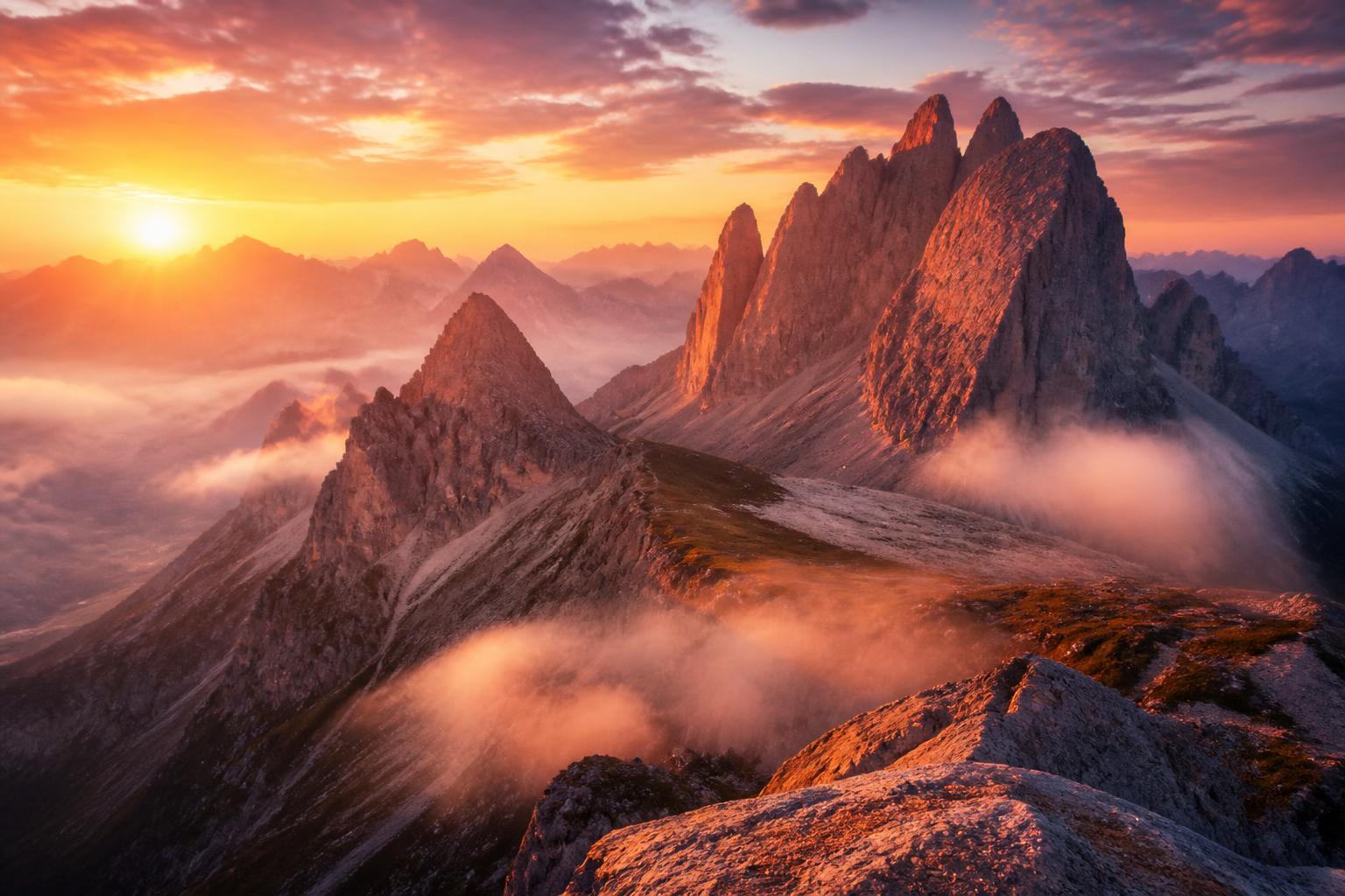 Sonnenaufgang über den Dolomiten